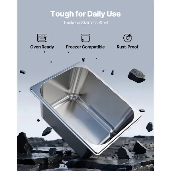 2 Pack Stainless Steam Hotel Pans, 1/2 Size Table Steam Pans With Lids, 6 Inch Deep, Anti Jam Restaurant Supplies Reusable Catering Storage for Home, Party, Restaurant, Hotel, Buffet