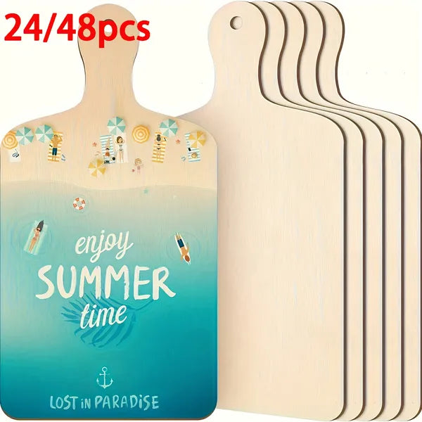 24pcs with Handles - 16X30Cm/6.3X11.8" Blank Wood Burning & Painting Boards, Summer Beach Theme with "Enjoy Summer Time" & "Lost in Paradise" Designs, Home Decor