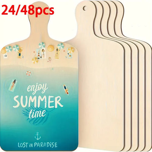 24pcs with Handles - 16X30Cm/6.3X11.8" Blank Wood Burning & Painting Boards, Summer Beach Theme with "Enjoy Summer Time" & "Lost in Paradise" Designs, Home Decor
