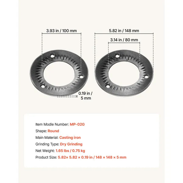 2PCS Grinding Sheets for Electric Grain Mill Grinder, Cast Iron Dry Grinding Discs, Replacement Grinding Plates Compatible with GM-001, GM-002, GM-003 Corn Spice Mill Grinder