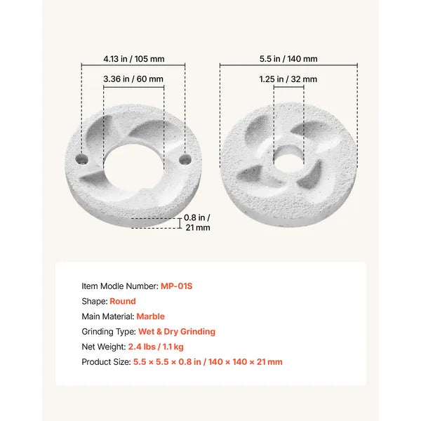 2PCS Grinding Sheets for Electric Grain Mill Grinder, Marble Dry & Wet Grinding Discs, Replacement Grinding Plates Compatible with GM-002 Corn Spice Mill Grinder