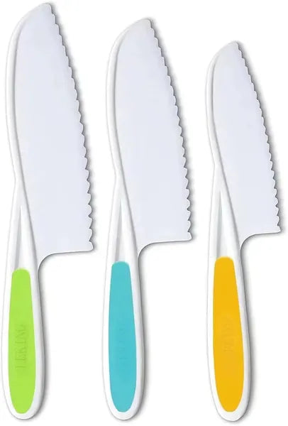 8 Pcs Wooden Kitchen Knife Set for Kids - Includes Safe Knives, Serrated Plastic Knives, Potato Slicers, Sandwich Cutter, Peeler and Cutting Board