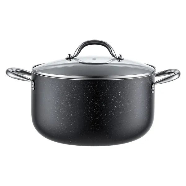 Aluminum Stock Pot, 6-Quart Nonstick Ceramic Coated Pot with Glass Lid, PFOA-Free, PFAS-Free, Compatible with Gas Stoves, Induction Cooktops, Electric Stoves, for Soups, Stews, and Pasta