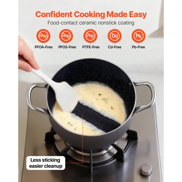 Aluminum Stock Pot, 6-Quart Nonstick Ceramic Coated Pot with Glass Lid, PFOA-Free, PFAS-Free, Compatible with Gas Stoves, Induction Cooktops, Electric Stoves, for Soups, Stews, and Pasta