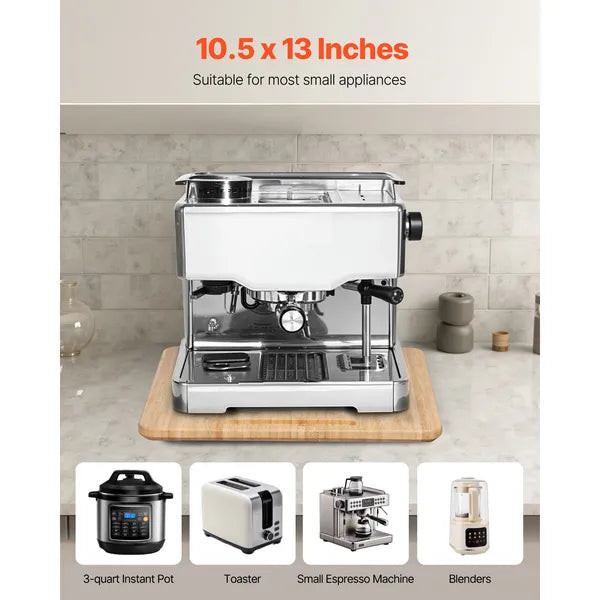 Appliance Slider, Small 10.5 x 13-inch, Rolling Sliding Tray with Rubber Wheels & Hollow Handle, Easy to Clean, Appliance Rolling Tray for Coffee Maker, Kitchen Countertop, Natural Wood