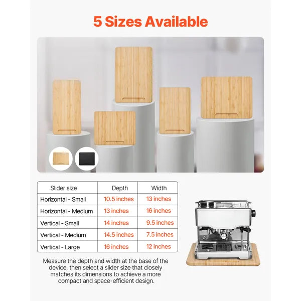 Appliance Slider, Small 10.5 x 13-inch, Rolling Sliding Tray with Rubber Wheels & Hollow Handle, Easy to Clean, Appliance Rolling Tray for Coffee Maker, Kitchen Countertop, Natural Wood