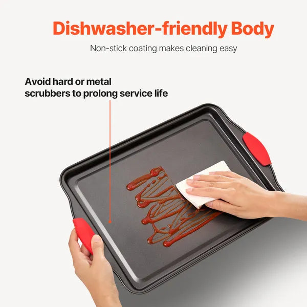 Baking Pans Set, 3-Piece, Nonstick Carbon Steel Cookware Sheets & Trays, Stackable Kitchen Oven Bakeware Cooking Sets with Silicone Handles, Easy to Clean, for Baking Cookie Cake Muffin Bread