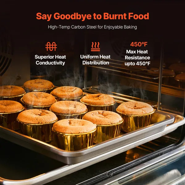 Baking Pans Set, 3-Piece, Nonstick Carbon Steel Cookware Sheets & Trays, Stackable Kitchen Oven Bakeware Cooking Sets with Silicone Handles, Easy to Clean, for Baking Cookie Cake Muffin Bread