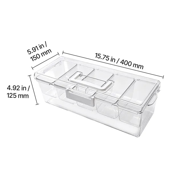 Chilled Condiment Server Caddy, 5 Compartment Ice Cooled Serving Container, Plastic Fruit Garnish Tray Platter with Lid, for Taco Salad Bar Accessories, Party Home Restaurant Supplies