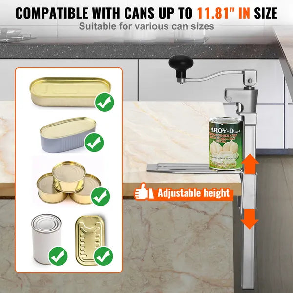 Commercial Can Opener, Heavy-Duty Manual Tabletop Cans Opener for Cans Up to 11.8 in Height, Height-Adjustable Professional Can Openers Fixed with Screws, for Restaurant, Hotel, and Food Store