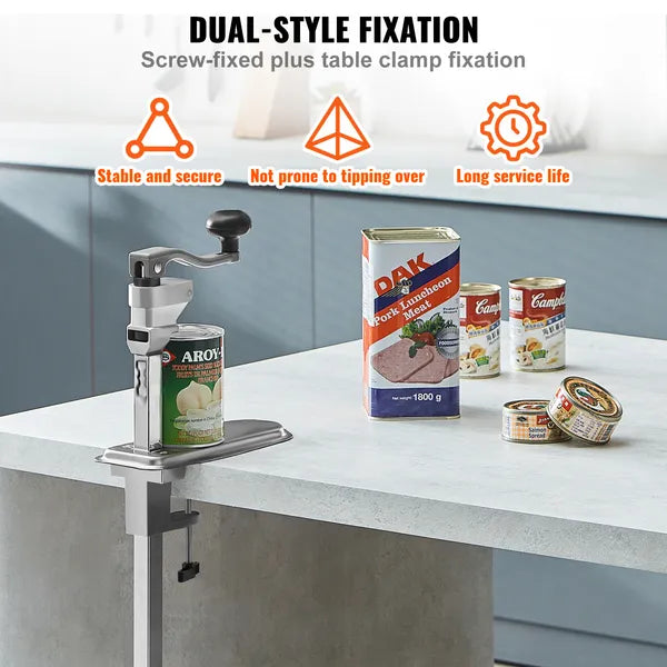 Commercial Can Opener, Heavy-Duty Manual Tabletop Cans Opener for Cans Up to 15.75 in Height, Height-Adjustable Can Openers Fixed with Screws & Table Clamp, for Restaurant, Hotel, and Food Store