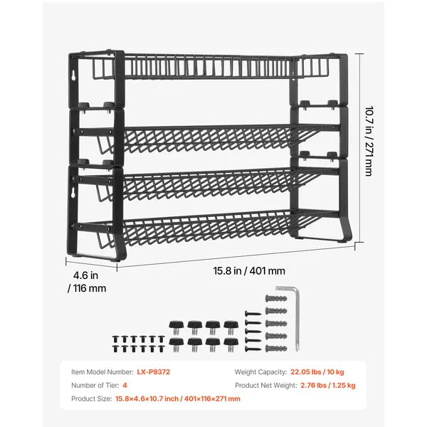 Detachable Spice Rack Organizer for Cabinet, 4 Tie Stackable Seasoning Organizer, Spice Jars Kitchen Storage for Countertop Kitchen Pantry Cupboard, 15.8x10.7 in