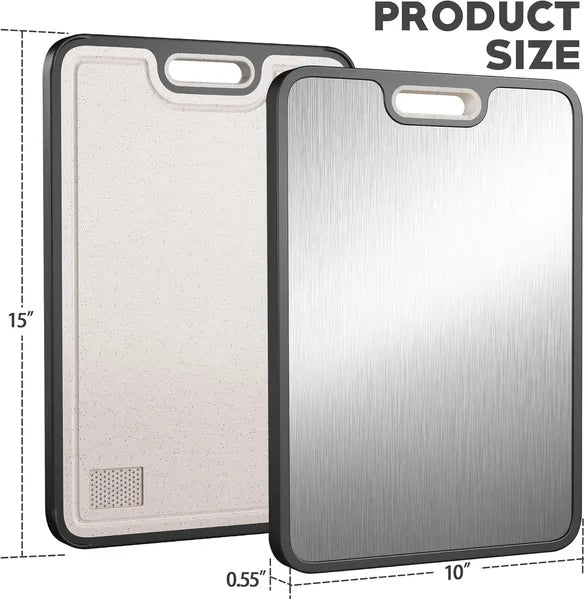 Double-sided titanium straw cutting board, 15 inches * 10 inches, kitchen cutting board, non-toxic cutting board, suitable for meat and vegetables, non-slip silicone edges, with drainage channels.