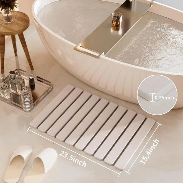 Foldable Stone Bath Mat, Non Slip Large Diatomaceous Shower Mat, Super Absorbent Quick Drying Stone Mat for Bathroom Kitchen Floor Counter Sink,Easy to Clean & Store