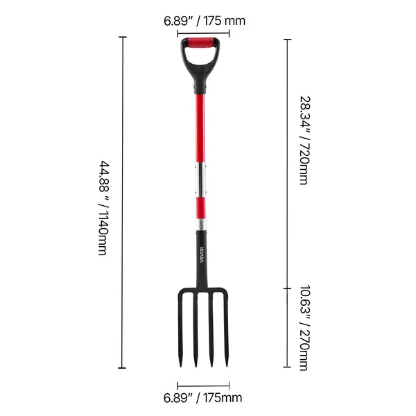Garden Fork, 4-Tine Gardening Pitchfork with Fiberglass Handle, 45 in Heavy Duty Digging Fork with Y Grip, Forged Steel Spading Fork for Hay Potato Composting Transplanting Aeration