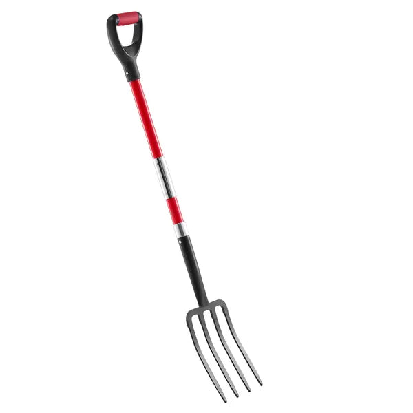 Garden Fork, 4-Tine Gardening Pitchfork with Fiberglass Handle, 45 in Heavy Duty Digging Fork with Y Grip, Forged Steel Spading Fork for Hay Potato Composting Transplanting Aeration