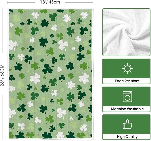 Green Clover Shamrock St. Patrick's Day Kitchen Towels Dish Towels, 18x26 Inch Farmhouse Holiday Spring Decoration Hand Towels Set of 2