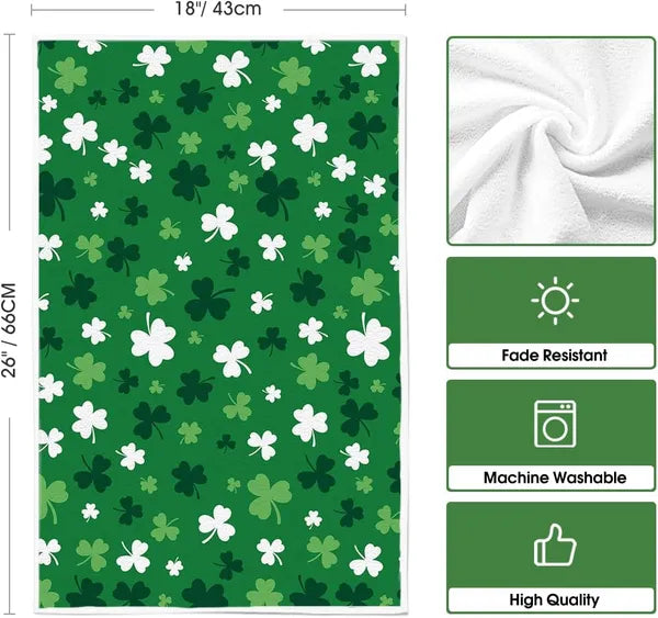 Green Clover Shamrock St. Patrick's Day Kitchen Towels Dish Towels, 18x26 Inch Farmhouse Holiday Spring Decoration Hand Towels Set of 2