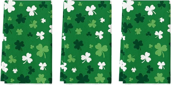 Green Clover Shamrock St. Patrick's Day Kitchen Towels Dish Towels, 18x26 Inch Farmhouse Holiday Spring Decoration Hand Towels Set of 2