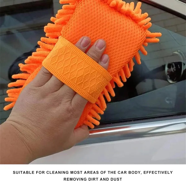 Microfiber Car Wash Sponge, Scratch-Free Vehicle Washing Mitt with Chenille & Mesh Sides, Highly Absorbent Sponge Lint-Free Cleaning Tool for Car Washing & Detailing
