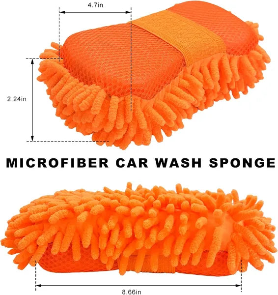 Microfiber Car Wash Sponge, Scratch-Free Vehicle Washing Mitt with Chenille & Mesh Sides, Highly Absorbent Sponge Lint-Free Cleaning Tool for Car Washing & Detailing
