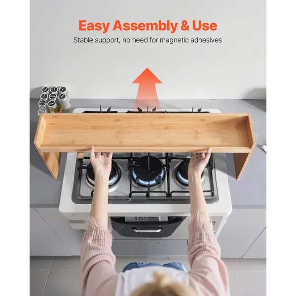 Over the Stove Shelf, Over Stove Spice Shelf for Kitchen Stove Top, Seasoning Shelves, Spice Organizer, Easy to Assemble Countertop Storage Solution, Kitchen Gadgets with 6 Hooks