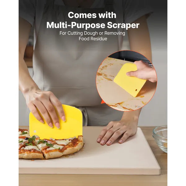 Pizza Stone, 16 x 14 x 0.6 Inch Rectangular Cordierite Pizza Stone, Large Baking-Stone with Scraper, 1450Fahrenheit Heat-Resistant Cordierite Cooking Stones for Kitchen Bake Oven, BBQ Grilling