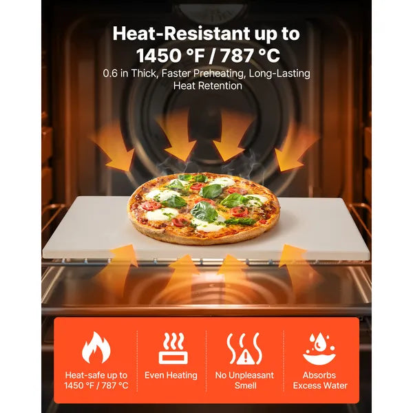 Pizza Stone, 16 x 14 x 0.6 Inch Rectangular Cordierite Pizza Stone, Large Baking-Stone with Scraper, 1450Fahrenheit Heat-Resistant Cordierite Cooking Stones for Kitchen Bake Oven, BBQ Grilling