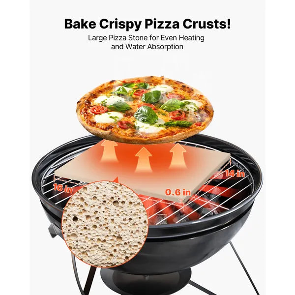 Pizza Stone, 16 x 14 x 0.6 Inch Rectangular Cordierite Pizza Stone, Large Baking-Stone with Scraper, 1450Fahrenheit Heat-Resistant Cordierite Cooking Stones for Kitchen Bake Oven, BBQ Grilling