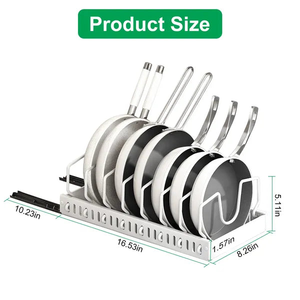 Pull Out Pots and Pans Organizer for Cabinet - 8 Adjustable Dividers, Tool-Free Installation, Damping Rail for Smooth Access, Sturdy Anti-Rust Carbon Steel - Holds Lids, Fry Pans, Bakeware & More