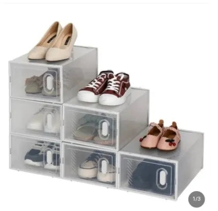 Shoe Storage Boxes 6 Pack Clear Plastic Stackable White