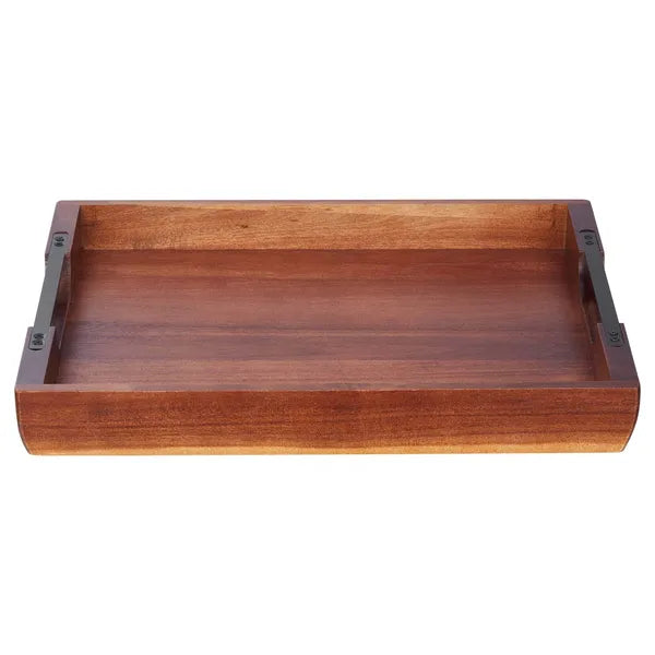 Wood Serving Tray, Acacia Wooden Tray Board with Handles, Decorative Rustic Serving Trays Platter, Ideal for Breakfast in Bed, Lunch, Kitchen, Living Room, Ottoman, Coffee Table, Party, Couch